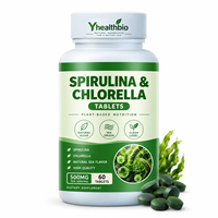 Comprimés d'algues marines Spiruline & Chlorelle, complément alimentaire végétal en bouteille, comprimés ronds verts de 500 mg, 60 comprimés par bouteille
