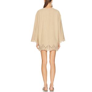 Nuevos Vestidos de Primavera Personalizados de Alta Calidad, Vestidos Casuales Holgados, Vestidos Largos con Mangas Largas y Grabado Láser, Mini Vestidos de Popelina de Algodón - Product Image 2