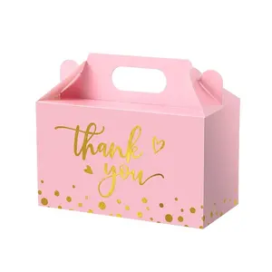 Roze Gouden Goodie Candy Bedankt Papieren Dozen Recyclebaar Trouwfeest Gunsten Verpakking Geschenkdozen Met Handvat