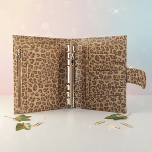 Agenda A6 in Pelle PU Effetto Leopardo Scintillante con 6 Anelli, Doppia Cerniera, Scomparti per Carte e Portapenna per Organizzazione Quotidiana e Regalo - Product Image 3