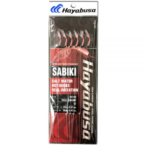 ชุดเบ็ดตกปลาซาบิกิ 6 ตัวเบ็ด ยี่ห้อ Hayabusa รุ่น EX124 แบบกุ้งจริง สำหรับ<span class=keywords><strong>ตก</strong></span><span class=keywords><strong>ปลา</strong></span>ทะเลน้ำเค็ม คุณภาพพรีเมียม ใช้เหยื่อกุ้ง สำหรับ<span class=keywords><strong>ตก</strong></span><span class=keywords><strong>ปลา</strong></span>ที่ท่าเรือ เรือ และนอกชายฝั่ง - Product Image 1