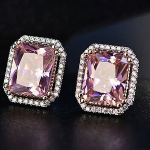 Anello Rettangolare in Cristallo Rosa per Donne, Tono Argento, Vintage, per Uso Quotidiano e Feste, Accessorio di Moda - Product Image 2