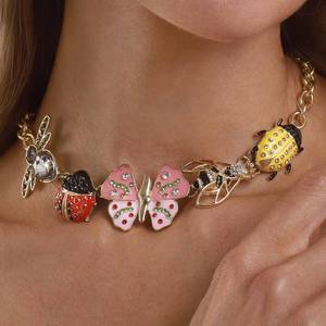 Collier Rétro pour <span class=keywords><strong>Femme</strong></span>, Style Peinture à l'Huile Médiévale, avec Pendentifs Fille, Diamant, Papillon, Libellule, Scarabée, Grillon, Abeille - Product Image 6