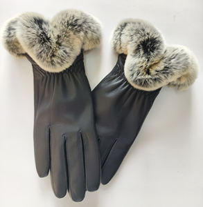 Luxe de haute qualité véritable Super-doux Rex lapin fourrure manchette grain fin peau de mouton robe hiver cuir gants pour dames fête - Product Image 1
