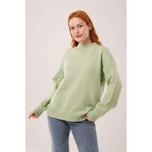 Pull en tricot vert basique pour femme, manches longues, décontracté, anti-boulochage, col côtelé - Product Image 5