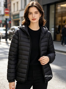 Janveny 2026 Nouvelle Veste Courte d'Hiver pour Femme Ultra Légère en Duvet de <span class=keywords><strong>Canard</strong></span> Blanc, Manteau Ample à Manches Détachables, Parka à Capuche Moelleuse - Product Image 6