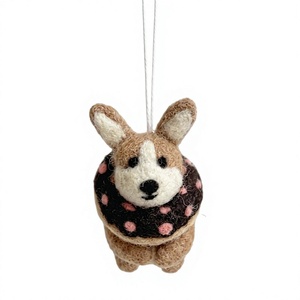 Décoration de Noël en feutre de laine fait main, chien Corgi en forme de beignet, petit animal, décoration intérieure, style mignon, à suspendre au mur, blanc et bleu - Product Image 2