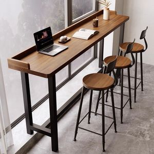 Solid Wood Bar <b>Table</b> With Wall Back Panel Narrow High Leg For Window <b>Balcony</b> Use - Product Image 1