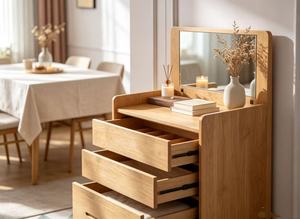 Premium Solid Oak 3 Drawer Dresser Dressing Cabinet With Detachable <b>Mirror</b> Bedroom Makeup <b>Vanity</b> Chest - Product Image 6