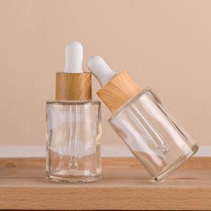 בקבוק זכוכית שקוף עם טפטפת, 30 מ\\\"ל/50 מ\\\"ל, עם מכסה עץ, לשמנים אתריים, טיפות עיניים וקרמים לטיפוח העור - Product Image 4