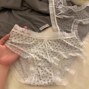 Wholesale Soft Floral Printed Combed Cotton Women Briefs Scalloped Lace Edge <strong>Tiny</strong> Bow Solid Base Daily Lingerie <strong>Panties</strong> - Product Image 1