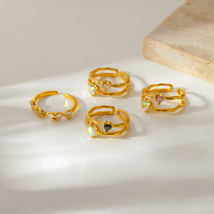 Anillo de Acero Inoxidable de Dos Capas con Diamantes de Colores, Anillo Abierto de Acero Inoxidable con Circonita, Joyería para Mujer - Product Image 1