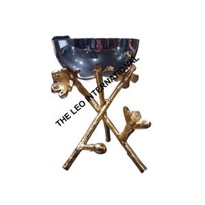 Tazón Redondo de Acero Inoxidable y Aluminio, Diseño de Hoja Chapada en Oro, Tazón Japonés Decorativo Moderno - Product Image 1