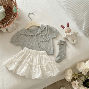 Girls Summer Outfit Knitted Hollow Short Sleeve <b>Top</b> With Tulip Skirt Set Cotton Thin Solid Color For Baby Girl - Product Image 1