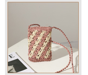 Summer Women Paper Straw Crochet Flower Crossbody <strong>Bag</strong> Mini <strong>Mobile</strong> Phone Handmade <strong>Soft</strong> Zip Shoulder All-match Beach Daily Purse - Product Image 3