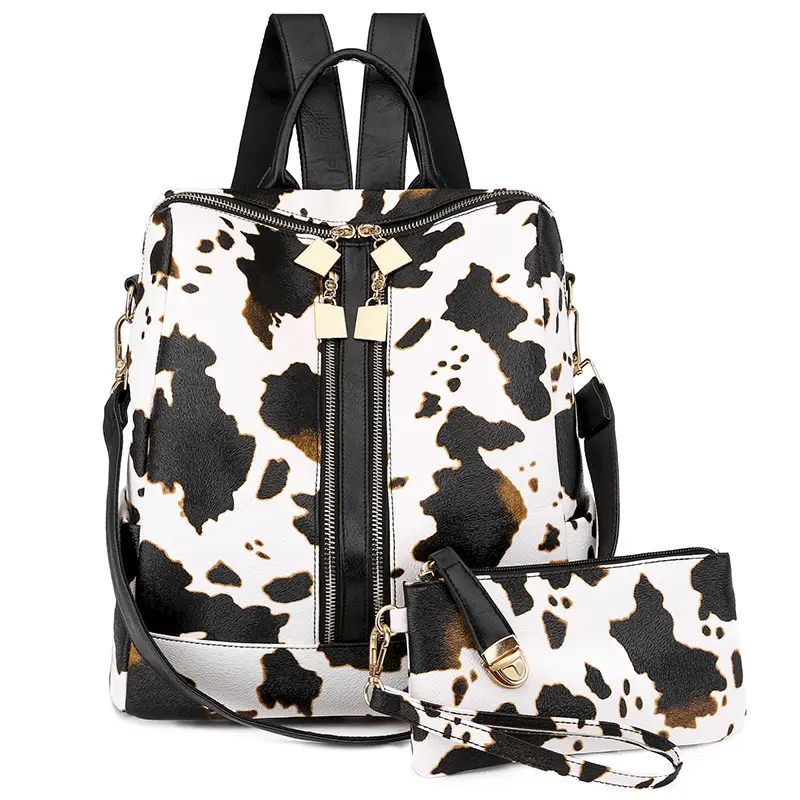2023 New Trendy Cow Leopard Printed Leather Backpack Personalized Handbag Portable Shoulders Big Storage Crossbody Bag