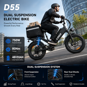 Bicicleta Eléctrica de Reparto D55 2B E-MTB con Neumáticos Gruesos de 20 Pulgadas, 750W, 48V55Ah, 240km de Autonomía, Bicicleta de Carga OEM al por Mayor - Product Image 1