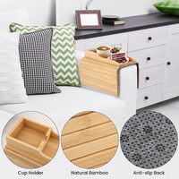 Plateau d'accoudoir de canapé pliable antidérapant en bambou avec porte-gobelet pour salon, design moderne, rangement pour téléphone portable et collations