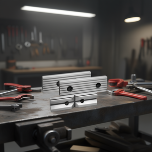 Mordazas de repuesto Fervi para tornos de banco, de metal con inserciones de goma, juego de 3 piezas - Product Image 3