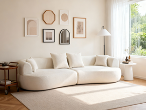 Modern <b>White</b> Sherpa Fabric Curved <b>Sofa</b> Set Convertible Adjustable Semi-Circular Boucle <b>Bed</b> Home Furniture for Hotel Apartment - Product Image 1