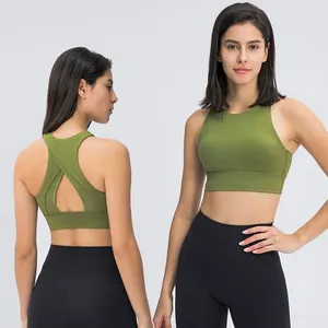 2023 nuovi colori tinta unita pull up girocollo triangolo hollow abbellire la schiena raccolta antiurto con reggiseno Yoga con imbottitura per il seno