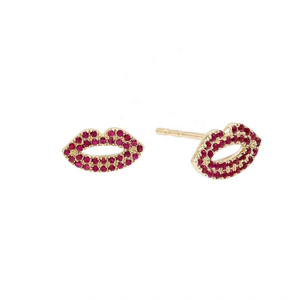 LOZRUNVE Statement Jewelry 18k Gold Plated Pave Zirconia Ruby Sapphire <strong>Lip</strong> Stud Earring 925 Sterling Silver - Product Image 1