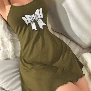 Autumn Charm Women's <b>Red</b> Suspender Dress With White <b>Bow</b> Print Milk Silk Sleepwear For Home Outdoor Casual Wear S M L XL XXL - Product Image 4