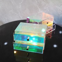 Organisateur de maquillage en acrylique arc-en-ciel moderne personnalisé, conteneurs empilables avec 2 tiroirs, boîte de rangement cosmétique colorée irisée