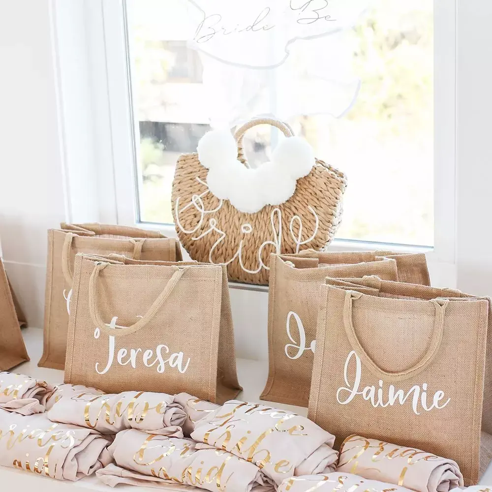 Personalized Wedding Tote Bag Bridal Party Retro Beach Bag