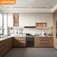 Ensemble d'armoires de cuisine haut de gamme en aluminium, design luxueux, panneau en aluminium composite en forme de U, porte en verre