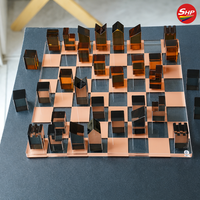 Jeu d'échecs en acrylique SHP, plateau transparent, pièces cylindriques géométriques, design minimaliste pour la décoration de la maison