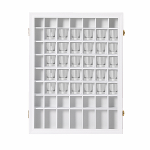 ショットグラスディスプレイ白い木製マルチグリッド収納キャビネットヒンジ付きドアジュエリー装身具ディスプレイに最適 - Product Image 3