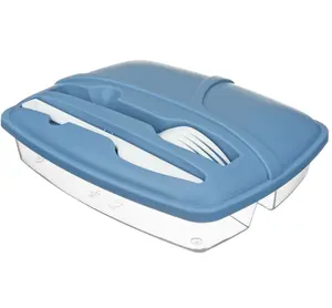 קופסת ארוחת צהריים מפלסטיק מלבנית קערת סלט בדרגת מזון Pp חומר פלסטיק עם סכין ומזלג