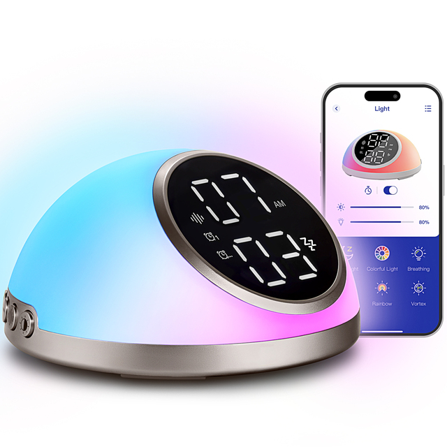 KENUO App Control Smart Hotel Bedroom Desk Wake up Light Sunrise Digital Alarm Clock 23 Soothing Sounds White Noise Machine
