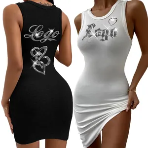 2024 sommer damen kleid sexy bodycon kundenspezifisch strass stickerei logo crop top party damen high stretch geripptes tank top kleid