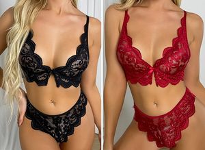 売れ筋新スタイル中空レースレディーセクシー薄いブラセット女性セクシー下着卸売ランジェリー - Product Image 5