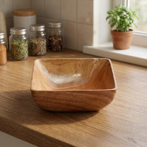 Bol carré en bois artisanal avec finition lisse pour un service élégant et une décoration de cuisine moderne - Product Image 1