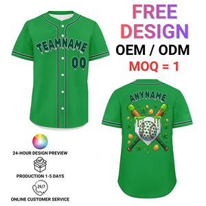 Uniformes d'équipe de baseball personnalisés entièrement imprimés par sublimation OEM/ODM, maillots courts respirants anti-humidité à boutons pour hommes et femmes - Product Image 1