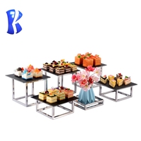 OKEY Bonne Qualité En Acier Inoxydable Or Bar À Bonbons Stand Salade Présentoir Risers pour Présentoir Alimentaire Cocktail Buffet Stand