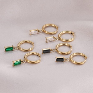 Fashion <b>Fine</b> 18k Gold Plated Zircon Charm <b>Earring</b> Stainless Steel Hoop <b>Earring</b> - Product Image 5