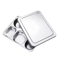 Vente en gros Assiette à dîner à 5 compartiments Boîte à bento carrée en acier inoxydable 304 Plateau à déjeuner divisé avec couvercle