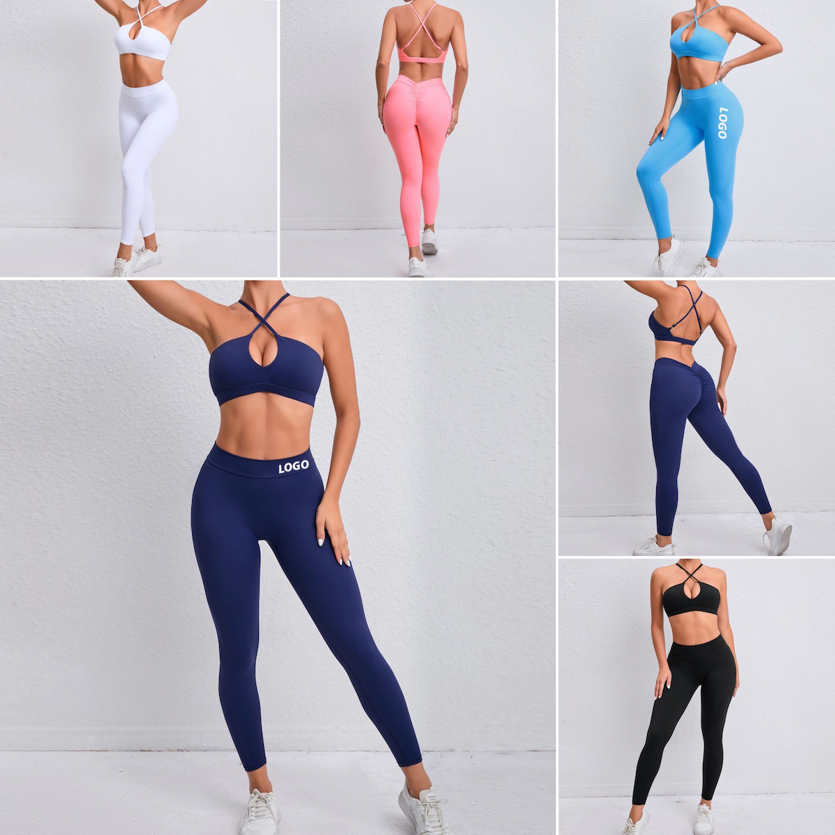 Sexy Cross Front Gym Yoga and Pilates Fitness Apparel for Ladies, Cross Back Sports Bra + Quick Dry V Back Exercise Leggings Set