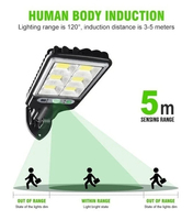 Rts IP65 étanche maison led lumière solaire capteur de mouvement PIR lampe extérieure applique murale de sécurité solaire 108 COB led lumières solaires