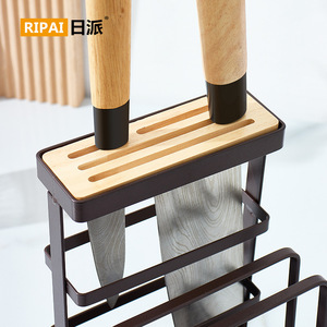 ที่วางมีด Ripai ทำจากเหล็กกล้าคาร์บอนอเนกประสงค์ พร้อมที่วางเขียงและที่คว่ำมีดแบบมีฐานไม้ - Product Image 1