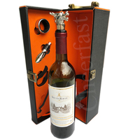 Boîte cadeau décorative en similicuir pour vin, durable, avec 4 outils de bar, emballage cadeau en cuir PU, boîte à vin unique pour une bouteille