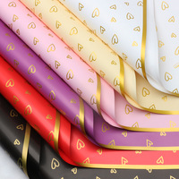 Papier d'emballage pour bouquet de fleurs en forme de cœur LOVE à bordure dorée, style coréen, fait main, imperméable, pour fleuriste