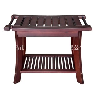 Étagère de salle de bain, tabouret de douche 60x30x45cm, en bois massif, multifonctionnel avec étagère de rangement, rouge vin, marron - Product Image 5