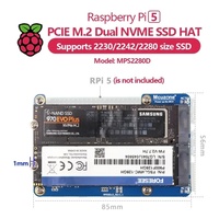 MPS2280D Raspberry Pi 5 HAT PCIe Dedicado con Doble NVME SSD, Compatible con Sistema de Arranque SSD, Placa de Desarrollo