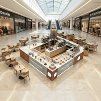 Kiosque à café de centre commercial de luxe personnalisé avec éclairage LED, design écologique, service de mise en espace intérieur multifonctionnel