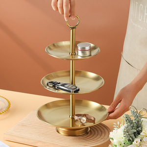 Plateau à fruits, bonbons, collations, thé, gâteaux en acier inoxydable plaqué or poli à deux étages pour le comptoir, le salon, l'hôtel - Product Image 3